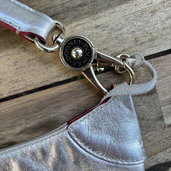 Dooney & Bourke Shoulder Bag Womens Silver Metallic Leather‎ Hobo Red Trim Purse - Picture 4 of 8